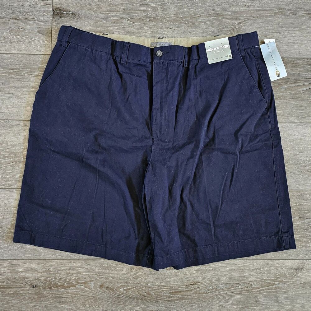 NWT Geoffrey Beene Extender Waistband Shorts Sz 44 Navy Blue Pockets Solid 9.5"